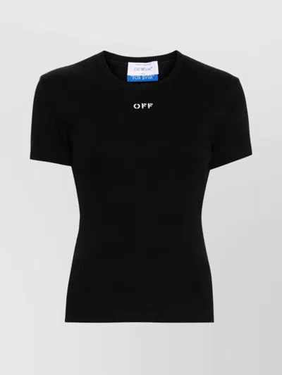 Off-white Ribbed Crew Neck Short Sleeve Top In Black