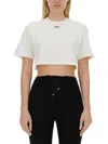 Off-white Cropped Ribbed Cotton T-shirt With Wide Sleeves In White