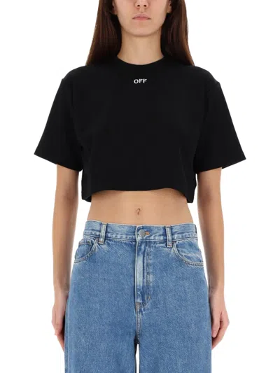 Off-white Ribbed Cropped T-shirt In Black