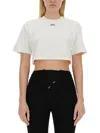 Off-white Cropped Ribbed Cotton T-shirt With Wide Sleeves In Multi