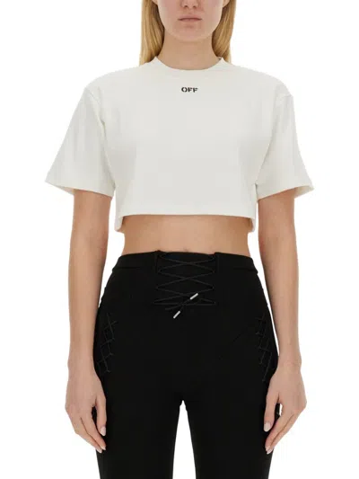 OFF-WHITE RIBBED CROPPED T-SHIRT