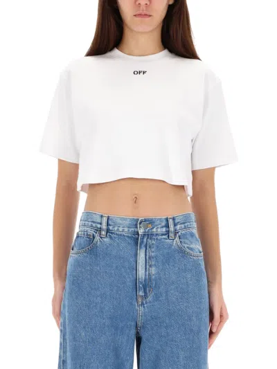 Off-white Ribbed Cropped T-shirt In White
