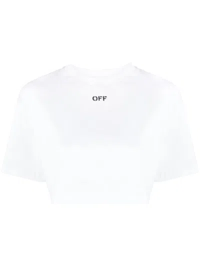Off-white Ribbed Cropped T-shirt In White