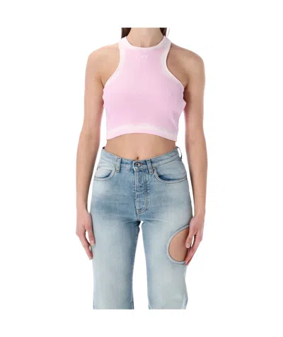 Off-white Ribbed Cropped Tank Top In Pink