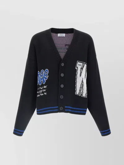 Off-white Ribbed Cuff Cardigan Featuring Graphic Design In Black