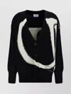 OFF-WHITE RIBBED CUFFS WOOL V-NECK CARDIGAN
