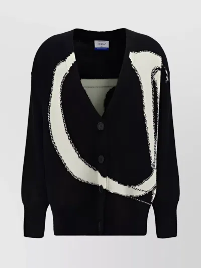 OFF-WHITE RIBBED CUFFS WOOL V-NECK CARDIGAN