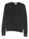 Off-white Crew Neck Long Sleeve Knitwear With Distressed Hem In Black