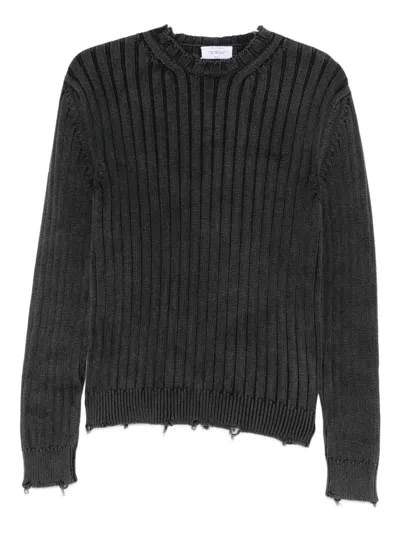 OFF-WHITE RIBBED DISTRESSED-FINISH SWEATER