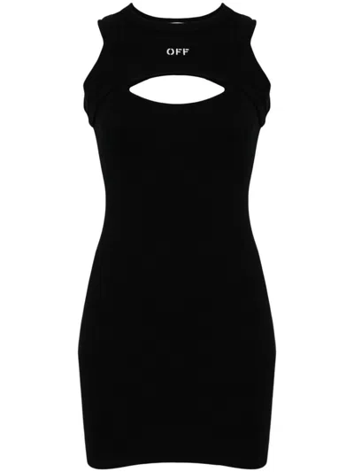 Off-white Ribbed Dress In Black  
