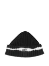 Off-white Ribbed-knit Beanie In Black