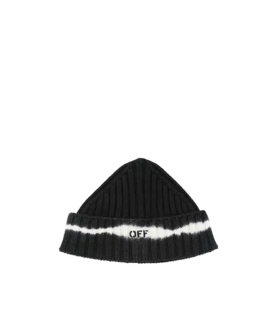 OFF-WHITE RIBBED-KNIT BEANIE