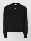 Off-white Ribbed Knit Crew-neck Sweater With Graphic Design In Black