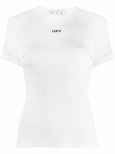 OFF-WHITE RIBBED LOGO-PRINT T-SHIRT
