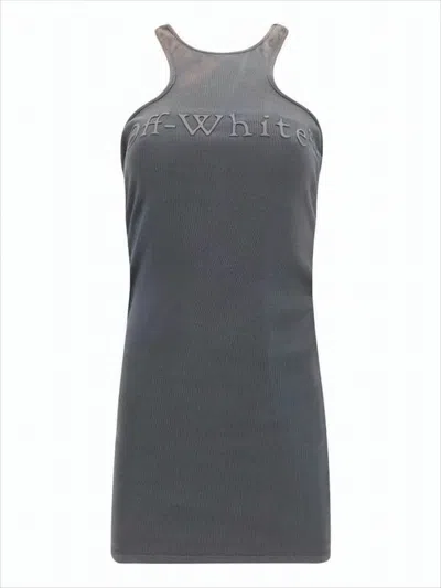 Off-white Ribbed Racerback Tank Top With Embossed Logo In Gray