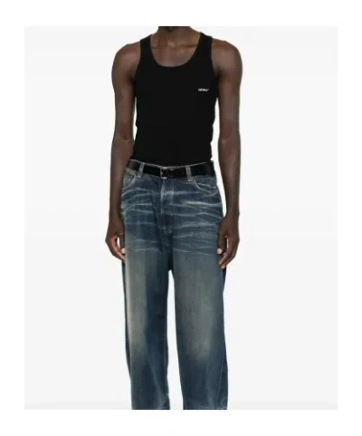 Off-white Ribbed Scoop-neck Tank Top In Black