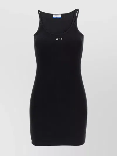 Off-white Cotton Mini Dress In Black