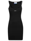 Off-white Ribbed Short Dress With Logo Embroidery In Black