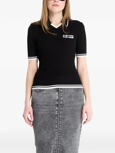 Off-white Ribbed Short-sleeve Top In Black