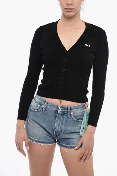 Off-white Ribbed Stamp Cardigan With Cutouts In Black