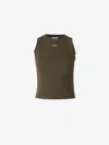 Off-white Ribbed Strappy Top In Green
