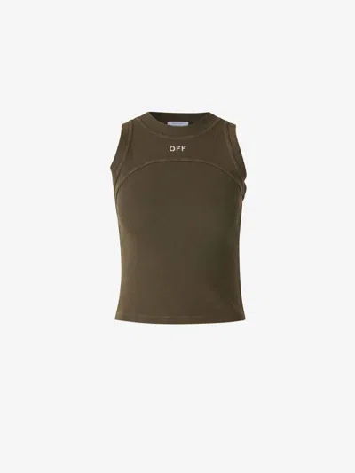 Off-white Ribbed Strappy Top In Brown