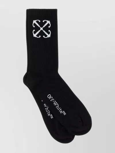 OFF-WHITE RIBBED STRETCH COTTON BLEND SOCKS