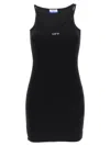 Off-white Ribbed Stretch Mini Dress With Scoop Neckline In Black