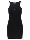 Off-white Ribbed Stretch Mini Dress With Scoop Neckline In Black