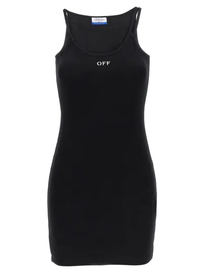 OFF-WHITE RIBBED STRETCH MINI DRESS WITH SCOOP NECKLINE