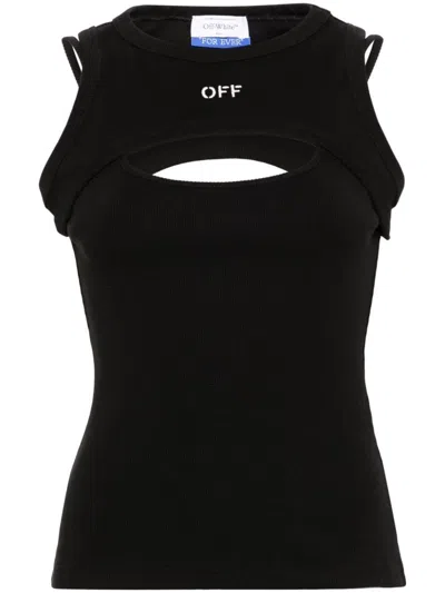 Off-white Ribbed Top In Black  