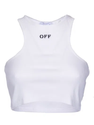 Off-white Ribbed Top With Logo In White