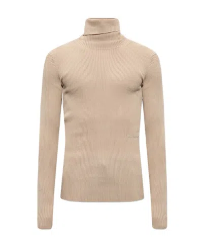 Off-white Ribbed Turtleneck Jumper In Nude