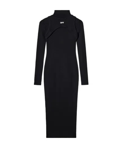 OFF-WHITE OFF-WHITE LOGO PRINTED LONG-SLEEVED DRESS