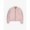 Off-white Rose Pink - Black Embroidered-logo Long Sleeve Nylon Bomber Jacket 12 Years In Pink