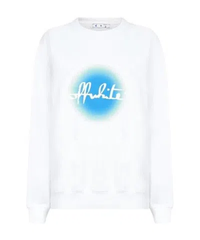 Off-white Round Collar Long Sleeve Sweater In White