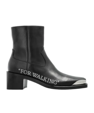 Off-white Round-toed Ankle Boots In Black
