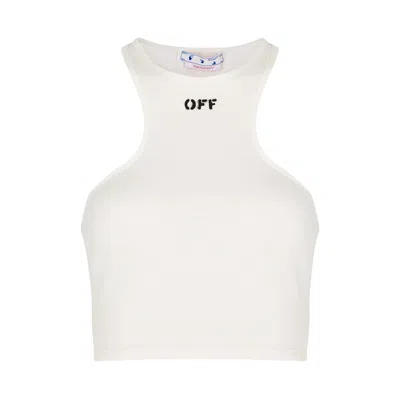 Off-white Rowing White Cropped Stretch-cotton Tank In White And Black