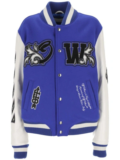 Off-white Royal Buttoned Varsity Jacket In Blue