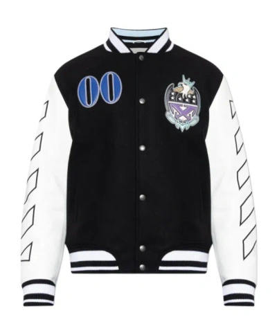 Off-white Royal Jewels Leather Wool Varsity Jacket In Black