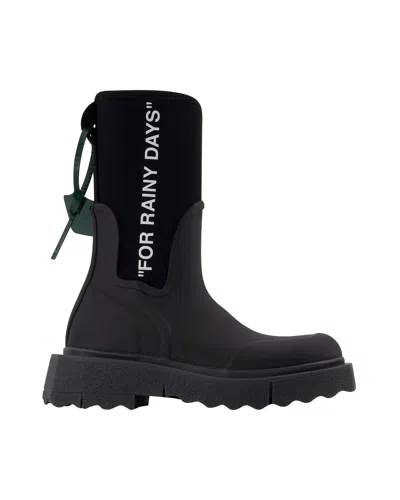 Off-white Sponge Black Logo-print Rain Boots In Black White