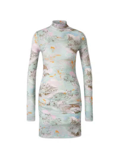 Off-white Ruched-detail Dress In Green