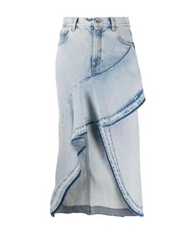 Off-white Ruffled Asymmetrical Denim Skirt In Gray