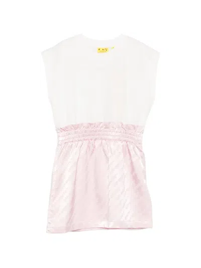 Off-white Kids' Ruffled Logo-pattern Dress In Pink