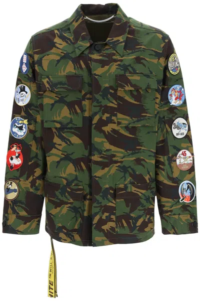 Off-white Safari Jacket With Decorative Patches In Army Green