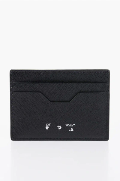 Off-white Saffiano Leather Binder Diag Card Holder In Black