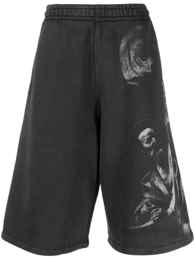 Off-white Oversized Printed Sweatshorts For Men In Black