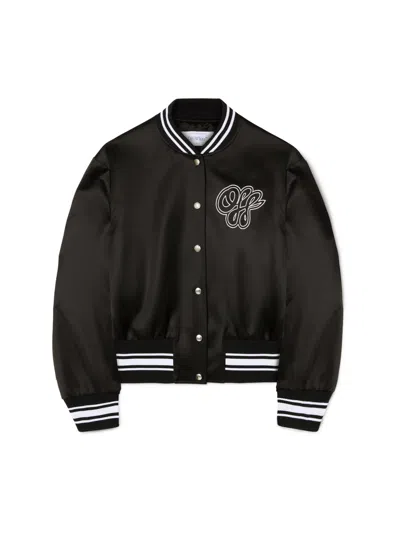 Off-white Satin Bomber Jacket In Black
