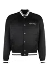 Off-white College Satin Souvenir Bomber Jacket In Black