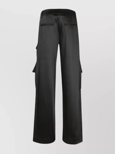 OFF-WHITE SATIN CARGO PANTS WITH WIDE LEG CUT